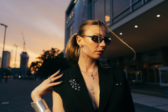 Fashionable Woman at Golden Hour