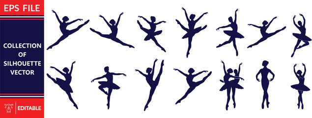 Collection of silhouette vector illustrations of ballerina dancing ballet isolated on white background © designer