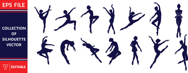 Collection of silhouette vector illustrations of ballerina dancing ballet isolated on white background © designer