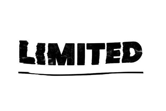 Black grunge word LIMITED with underline isolated on transparent background cutout PNG