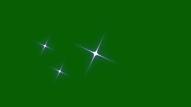 Sparkling star twinkle glitter white cartoon doodle animation,  glittering night sky star dust falling animation on green screen, Glitter sparkle animation, white twinkling star particles.4k video