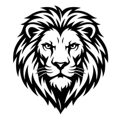 Obraz premium Lion Head Mane Mascot Vector Icon - Black and White Wild Animal Graphic Illustration