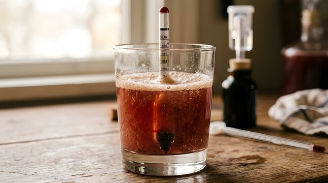 Hydrometer Measures Liquid Density in Brewing Glass