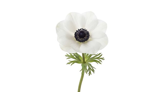 Single white anemone flower isolated on white background