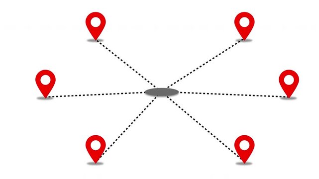mark location 1 center 6 destination or objective for delivery traveling, destination red map pointer mark pin location, travel, marker travel location animation on transparent background, 4k video
