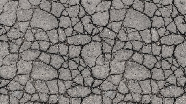 Detailed background texture of cracked gray asphalt road surface