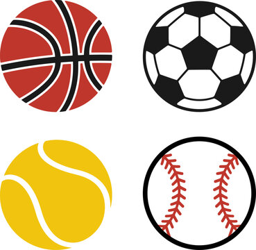 Collection of four distinct sports balls including a basketball soccer ball tennis ball and baseball isolated on a white background symbolizing athletic competition and recreation