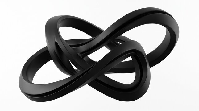 Abstract black infinity knot sculpture isolated on a white background
