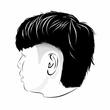 Side profile man with modern mullet haircut line art illustration