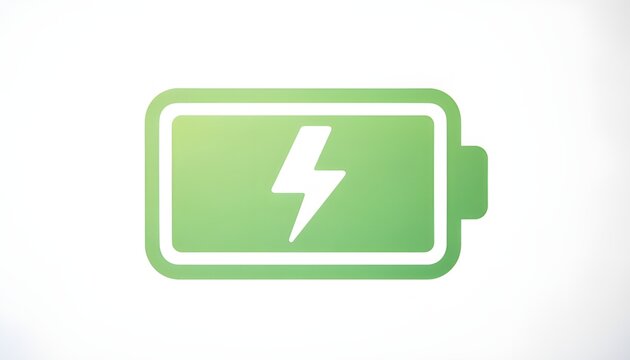Green Battery Charging Icon with Lightning Bolt on White Background