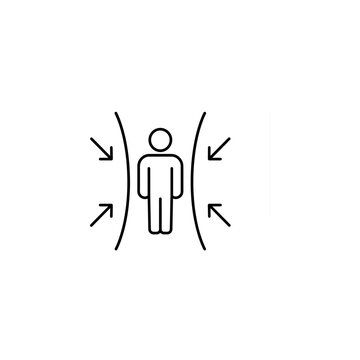Person standing between compressed walls pressure icon with pressure compression difficult