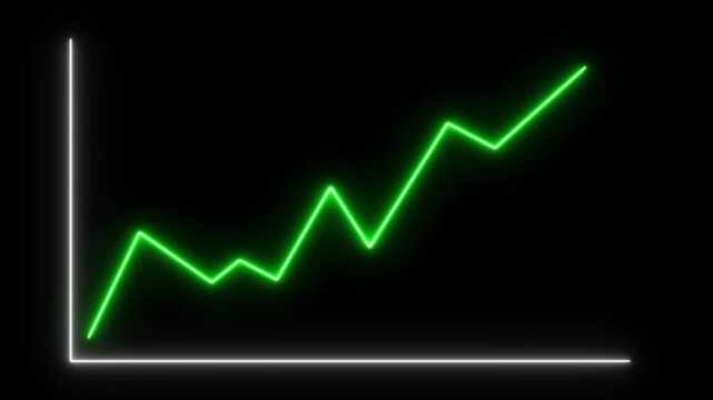 business growth diagram line arrow up graphic with white and green neon glowing animation, financial analytics, rising revenue trends, growing financial statistics graph on transparent background, 4k 