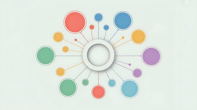 Abstract mind map infographic with central empty node and colorful connected circles


