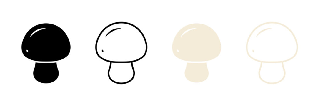 Button Mushroom Icon Set Isolated on Transparent Background. Flat Champignon Food Symbol for Restaurant Menu, Recipe, and Mobile App Design. Vector Illustration