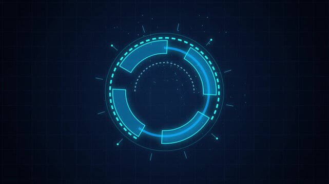 Futuristic hud circular interface animation, digital tech loading sci-fi user interface overlay technology