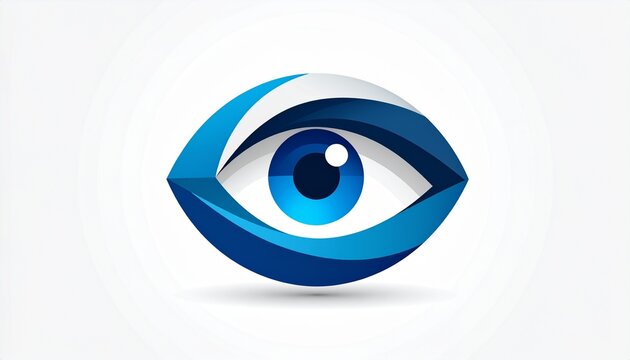 A stylized blue eye icon is displayed on a white background.