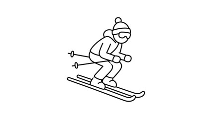 Obraz premium Person wearing winter gear skiing down slope in black outlined style art.