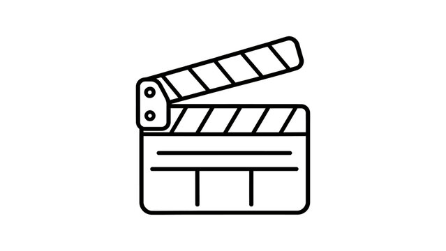 Movie clapperboard outline icon represents film production and cinema.