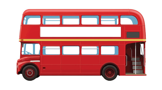 Iconic red double decker bus featuring large white empty advertising space for branding against white background
