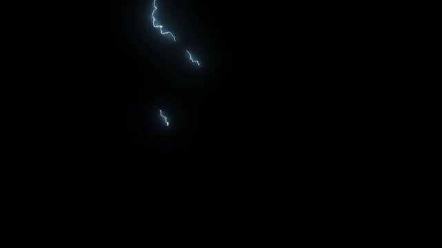 Blue electric lightning strike flashing on black background during night storm
