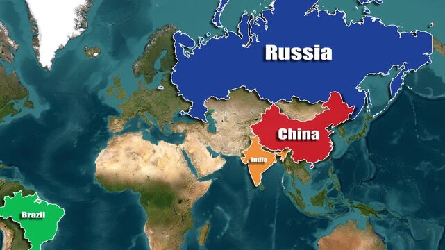 BRICS Countries Map Animation 4K Global Geographic Visualization