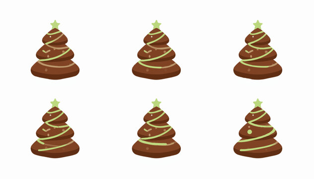 Christmas Tree Chocolate Cookies Flat Vector Illustration Set