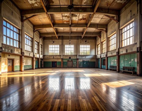 Abandoned Gymnasium Interior with Large Empty Hall