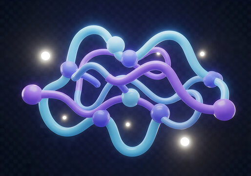 Blue and purple molecular structure with glowing nodes