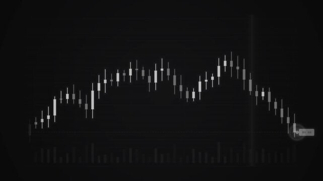 Set of eight candlestick stock market charts showing financial price fluctuations in dark mode