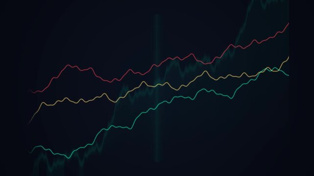 Abstract Financial Stock Market Charts Displaying Multiple Rising Trends Over Dark Background