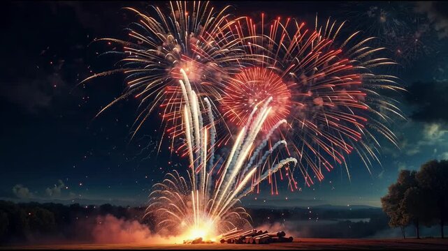 Bonfire fire and fireworks in British England on holiday celebration Guy Fawkes Night AI Generative