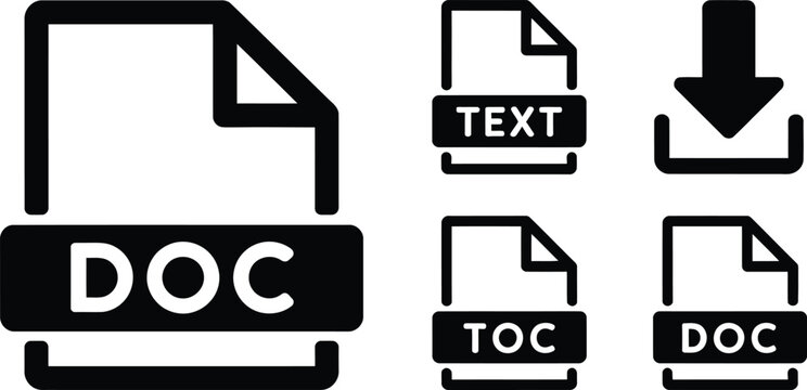 Black and white file format icons representing document file types with web icon
