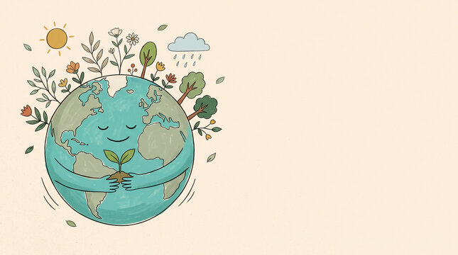 Earth Day ecology concept, green planet surrounded by trees, environmental protection, sustainability, nature conservation, modern flat vector illustration