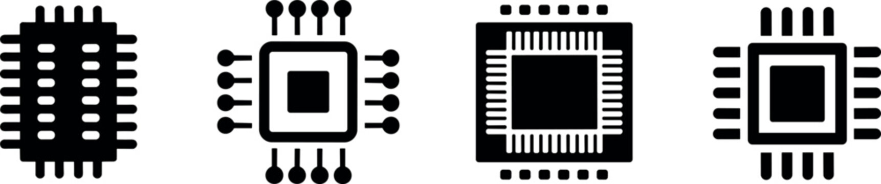 Microchip and Semiconductor CPU Processor Icon Set Vector Isolated on White Background for Technology Design