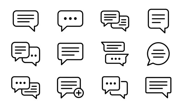 Speech bubble, chat, comment, and message line icons set vector.   
