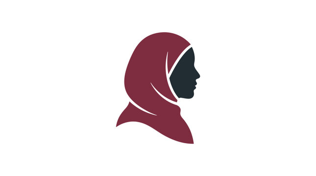 Muslim woman profile vector illustration wearing a maroon hijab and headscarf isolated on a white background.