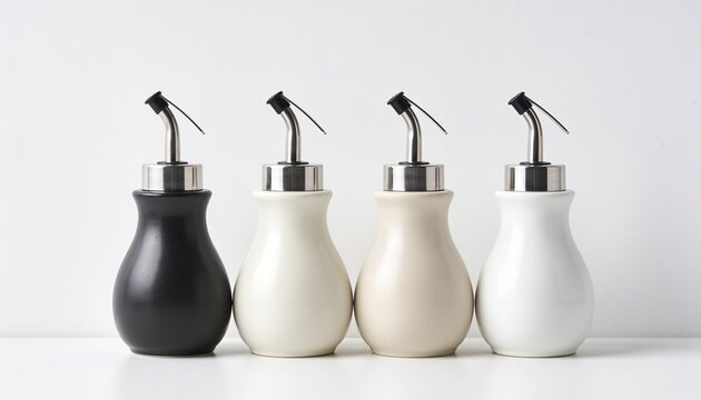 ceramic oil dispenser bottles, minimalist kitchenware, black and white cruets, olive oil pourer, kitchen cooking utensils, home decor essential, liquid condiments