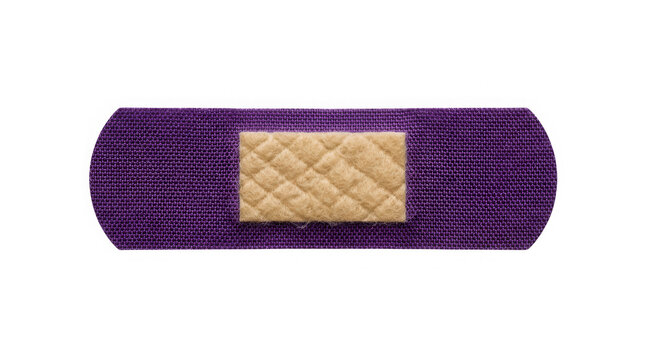 A single purple adhesive bandage with a woven texture patch for medical wound care and skin healing