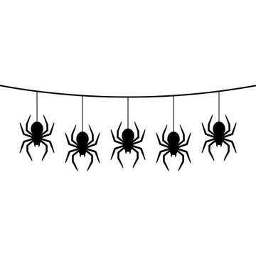 Halloween spider silhouettes hanging on a string banner