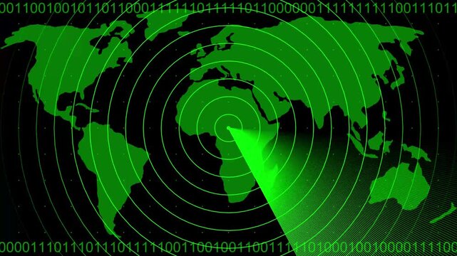 Digital air defense hud radar screen icon. Shooting down enemy missile, plane or drone. Radar point to detect enemy position. 4k Advanced technology with binary number countdown. 