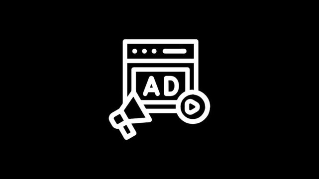 Digital advertising icon with megaphone and play button on screen