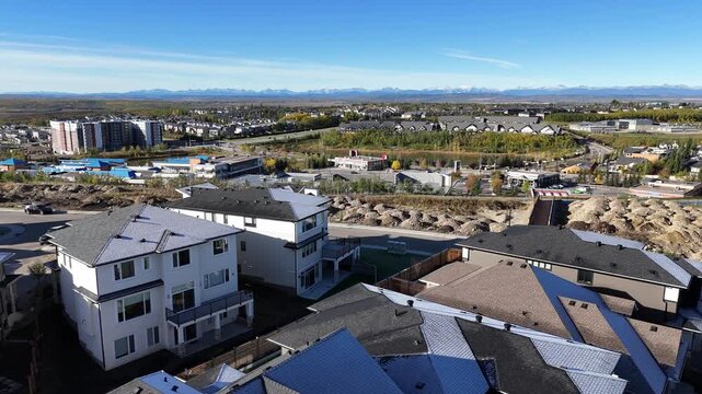 Aerial view of a residential area of Calgary, Alberta in autumn. 