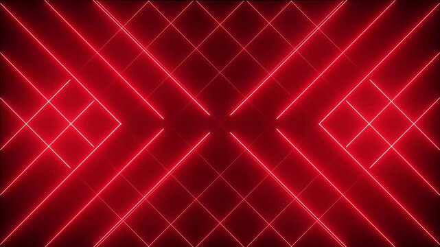 Abstract technology background with red neon lights. Striped texture in cross shape for innovation concept. Seamless loop. Abstract neon glowing line icon animation .4k
