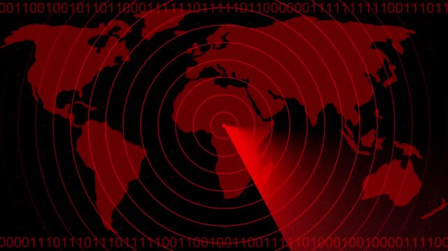 Radar point to detect enemy position. 4k  Aircraft signal and guidance hud icon radar animated .Radar screen animation on map background. Signal transmitted sonar radar
