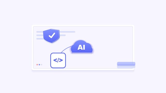 Modern AI cloud technology workflow animation showing secure validation, artificial intelligence processing, software integration, and structured digital output in a clean premium technology interface