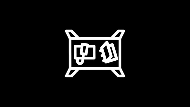 Animated icon of a 3D printer creating objects on a black background