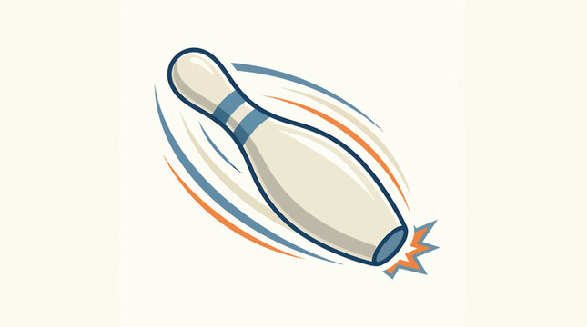 Bowling pin falling with motion lines on a clean white background