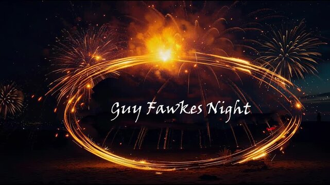 Guy Fawkes Night Celebration Card with Text on Background Bonfire and Fireworks Sparks AI Generative