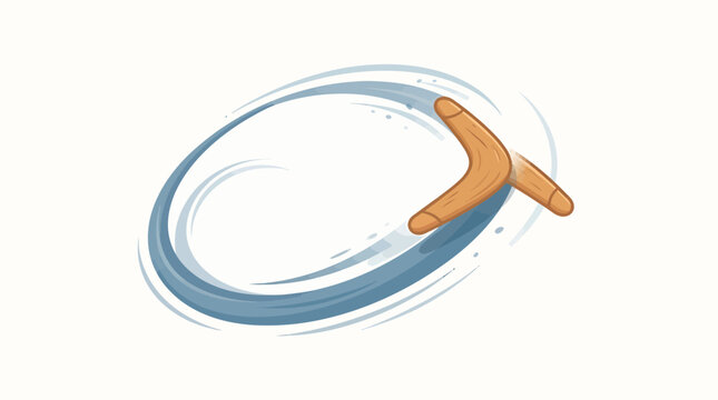 Wooden boomerang flying in a circular motion isolated on white background