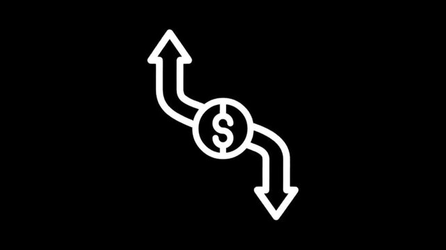 Animated graphic showing a circular arrow with a dollar sign and two opposing arrows